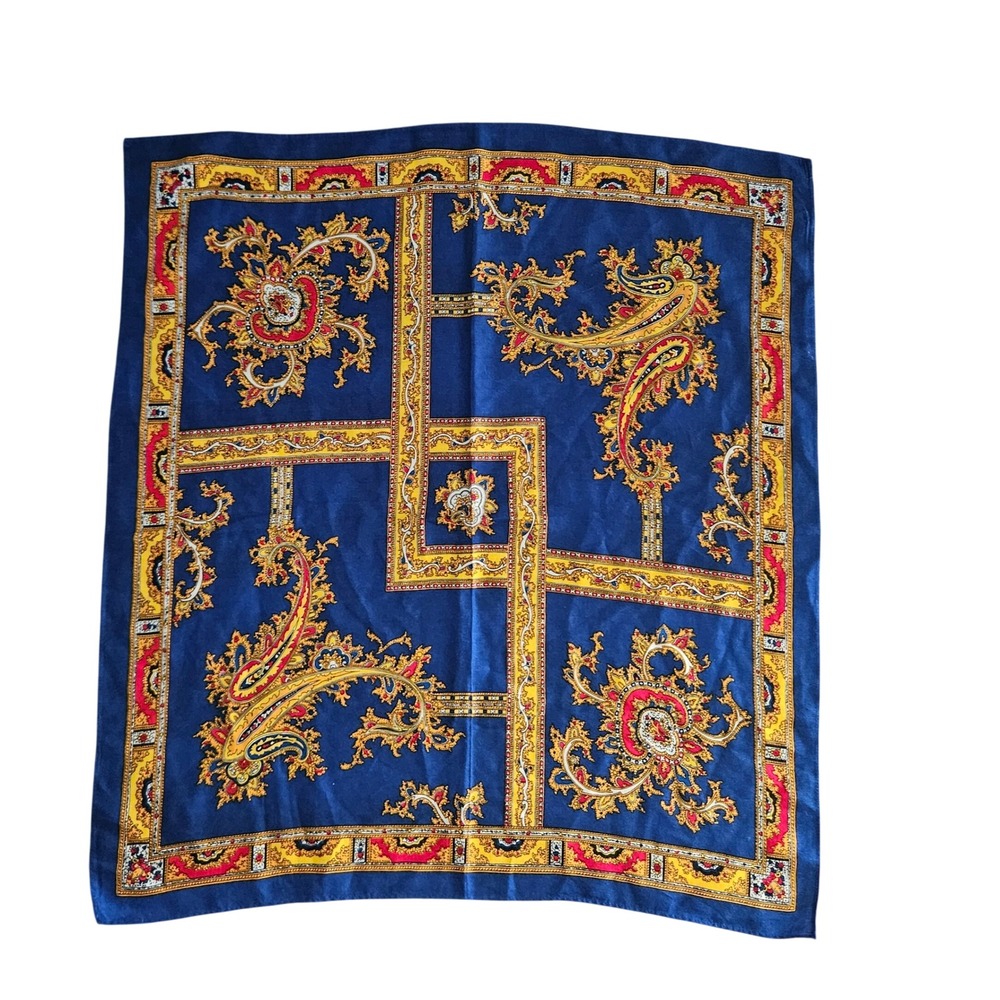 Vintage Baroque Paisley Square Scarf Blue Gold Red Ornate‎ Satin Neckerchief